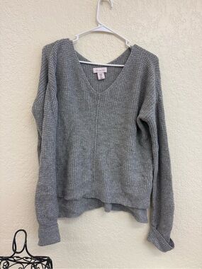 V-Neck Waffle Knit Women's Sweater - Gray